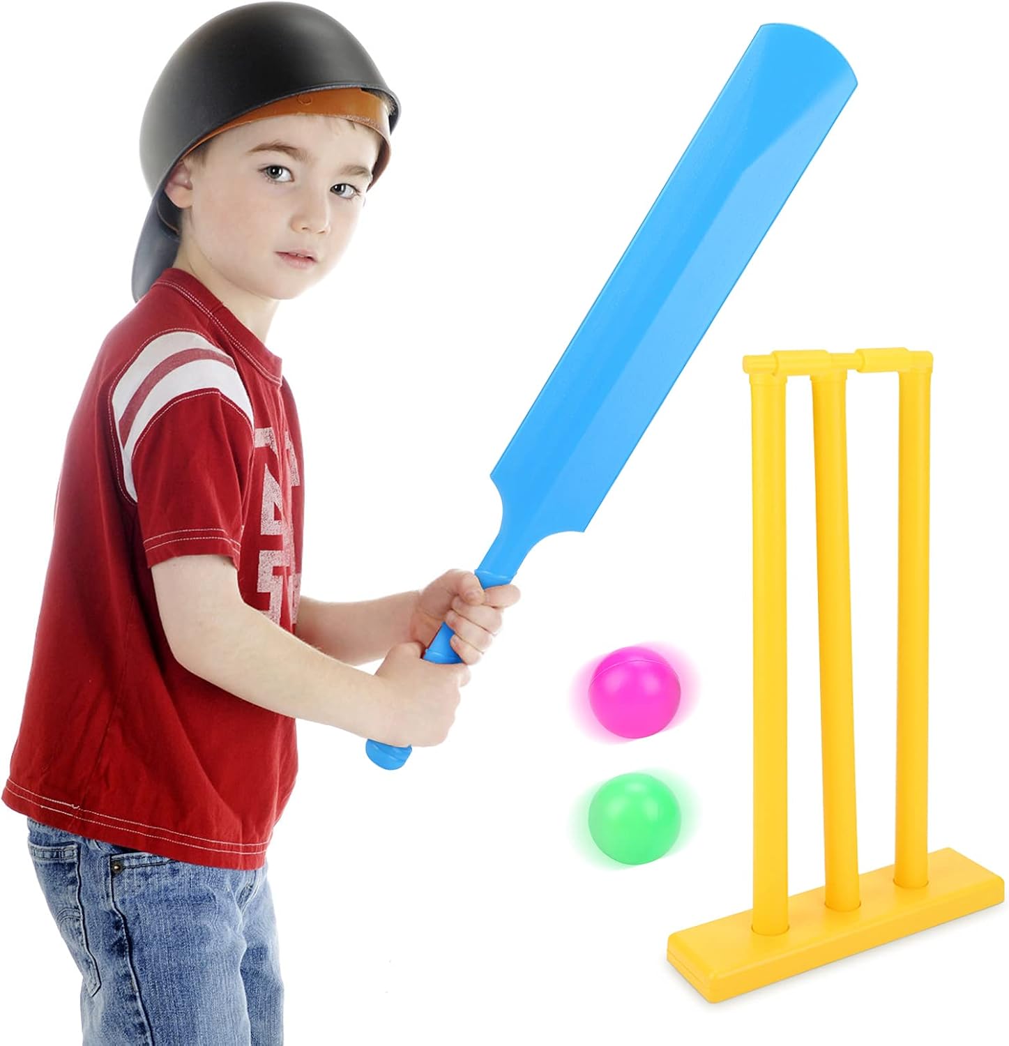 Greensen Kids Cricket Set ABS Plastic Cricket Bat Set Cricket Bat and Ball Beach Stand Kit for Children Toddler Parent-Child Sports Interaction Hand-Eye Coordination Cultivation Sports Game