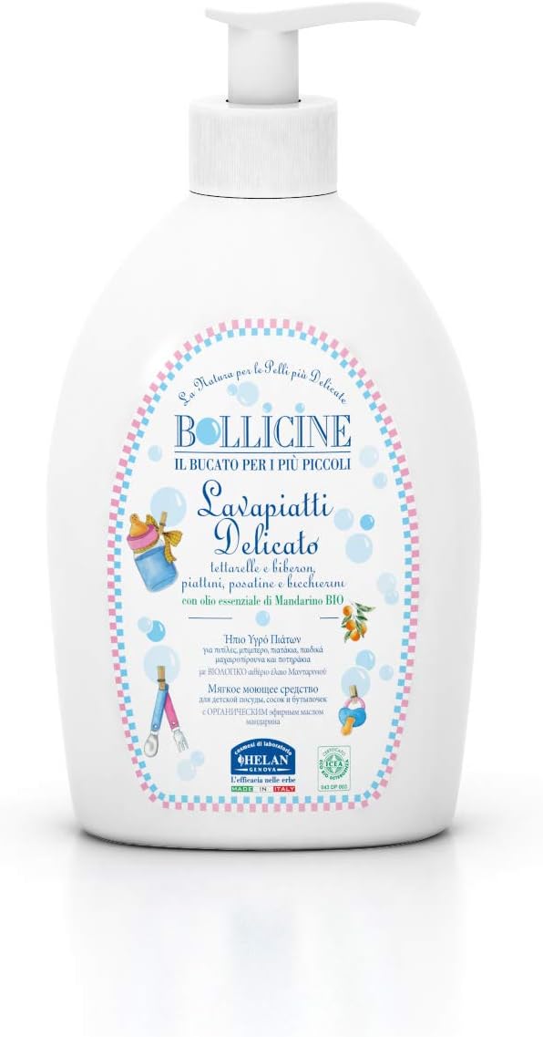 Helan Bollicine - Delicate Washing Up Liquid for Baby Bottle, Mam Teats, Baby Cutlery & Cups - Disinfectant & Dishwashing Liquid for Impeccable Hygiene, Newborn Essentials - Made in Italy, 400 ml