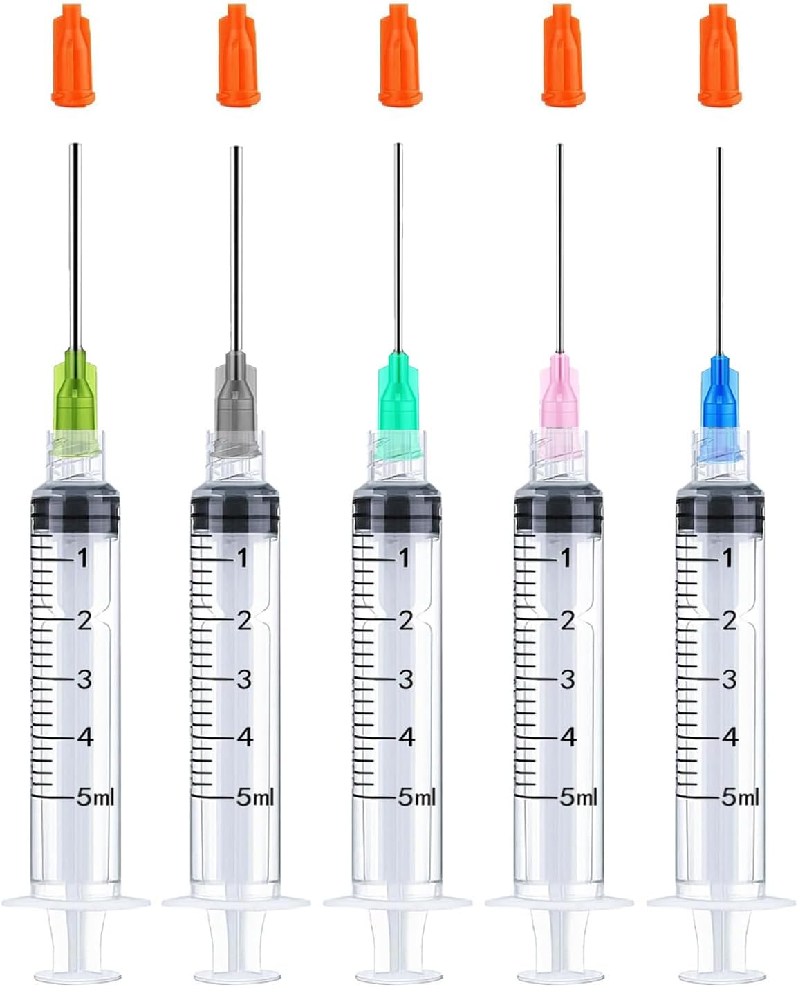 5Pack 5ml Ink Filling Syringe Luer Lock Plastic Syringes with Cap with Plastic 1.5'' 14Ga 16Ga 18Ga 20Ga 22Ga Blunt Needle Tip for Liquid Glue Oil Ink