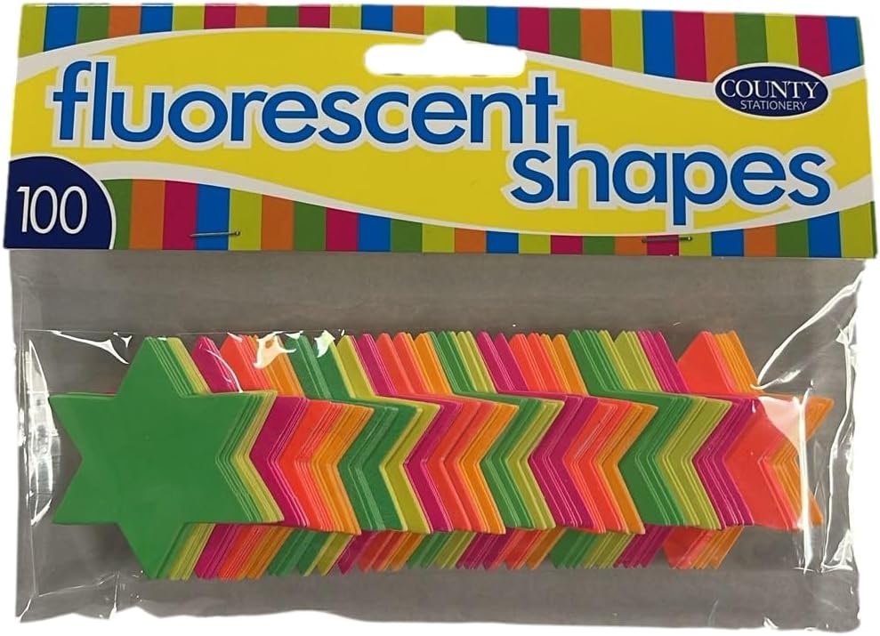 Fluorescent Neon Stars 42mm 100 Count (Pack of 1) for Sales Shops and Cars