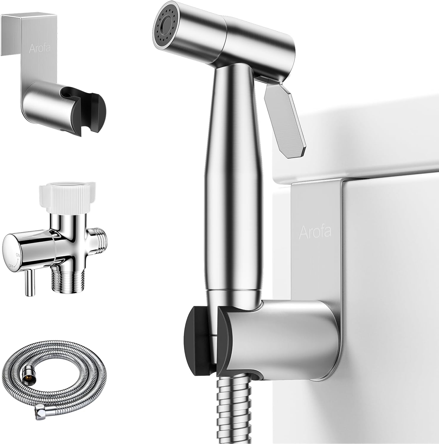 Arofa Handheld Toilet Bidet Sprayer for Toilet-Adjustable Water Pressure Control with Bidet Hose for Feminine Wash, Stainless Steel Brushed Nickel Cloth Diaper for Baby Wash