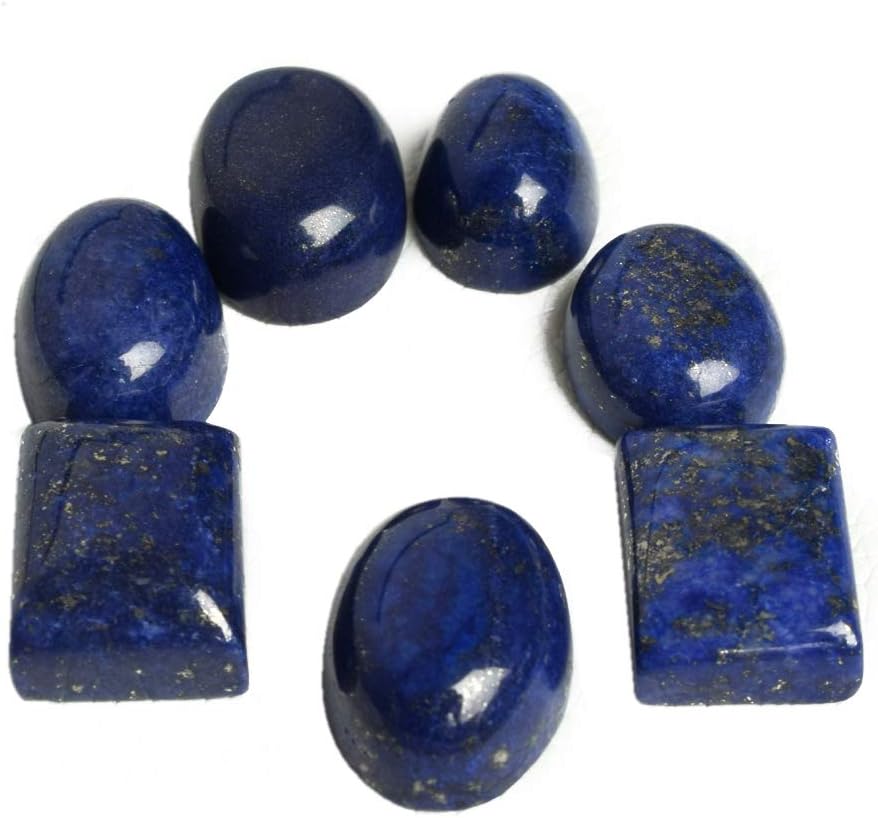 GEMHUB Gemstone for Jewelry Making Lapis Lazuli Gold Flaked Mix Cabochon 100 Ct Set of 7 Pcs Loose Gemstone Beads