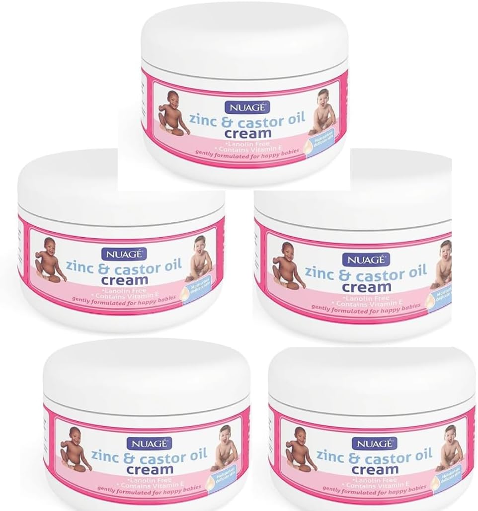 Nuage Nappy Rash Zinc & Castor Oil Cream 200ml Free Gentle & Effective Sensitive Beauty Skin Ideal For Babies & Toddlers (5Pack) Omoge Hair