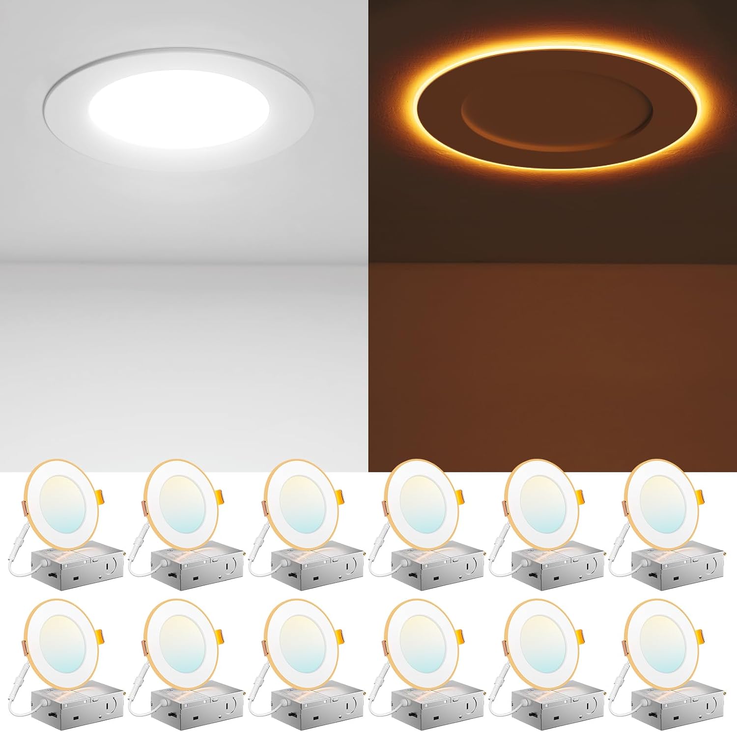 Amico 12 Pack 4 Inch LED Recessed Light with Night Light, 5CCT, 700LM