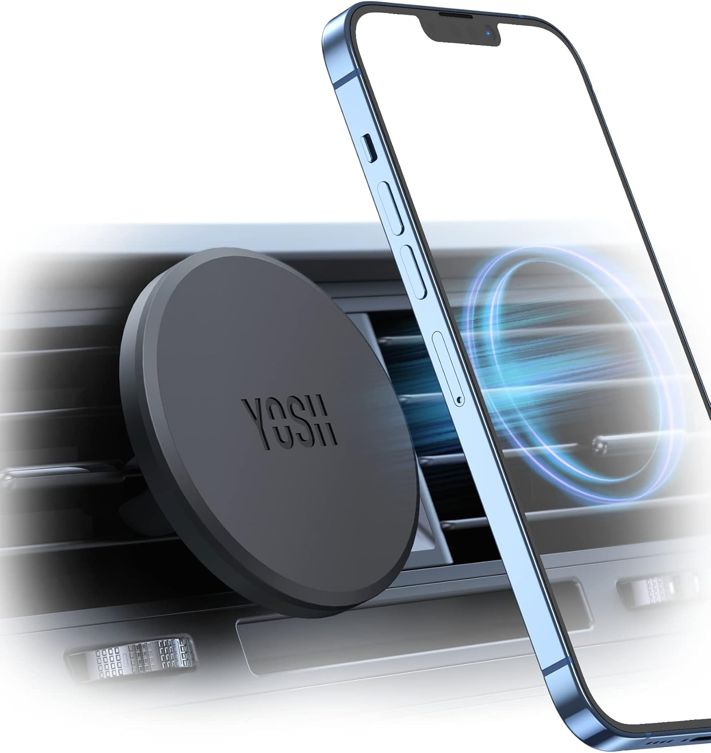 YOSH Mag-Safe Car Mount, Magnetic Phone Holder for Car Vent, [1s Installation & Full Rubber Protection], Strong N52 Magnets for iPhone 16/15/14/13/12 & Mag-Safe Cases, No Metal Plate Needed