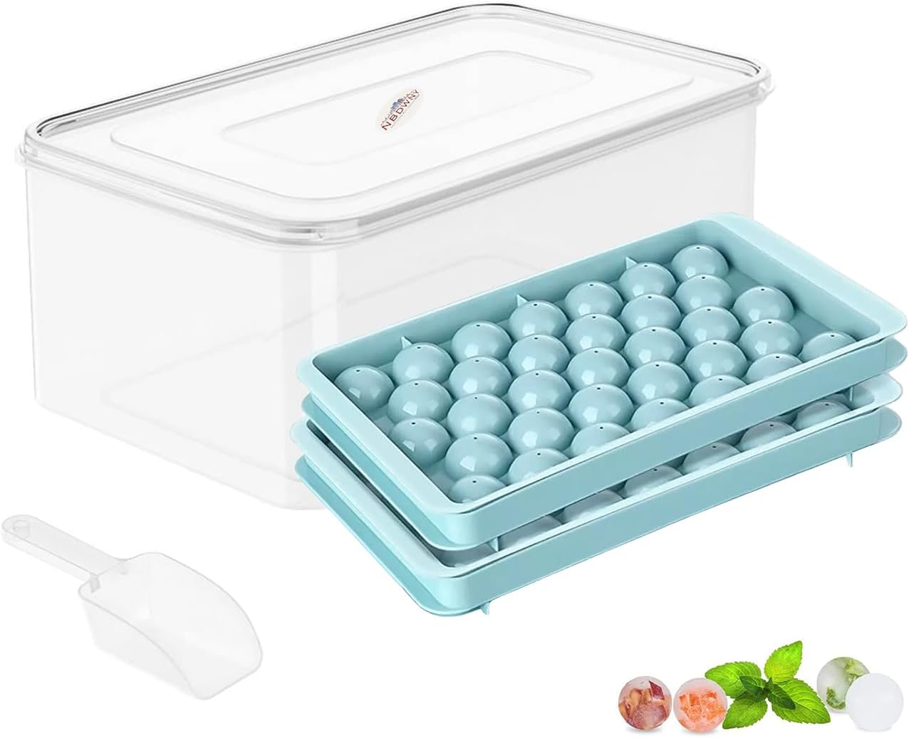 Round Ice Cube Tray for Coffee Chilling Cocktail Party and Drinks Ice Balls Maker Mold for Freezer with Lid & Bin Mini Sphere Ice Cube Tray 66PCS Circle Ice Cube 2 Trays 1 Ice Bucket & Scoop