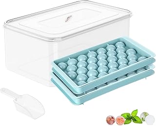 Round Ice Cube Tray for Coffee Chilling Cocktail Party and Drinks Ice Balls Maker Mold for Freezer with Lid & Bin Mini Sphere Ice Cube Tray 66PCS Circle Ice Cube 2 Trays 1 Ice Bucket & Scoop
