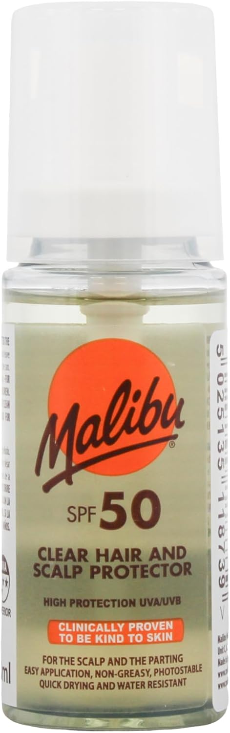 Malibu Sun Clear Hair and Scalp Protector Spray, SPF 50, Non-Greasy, Quick Drying, 50ml