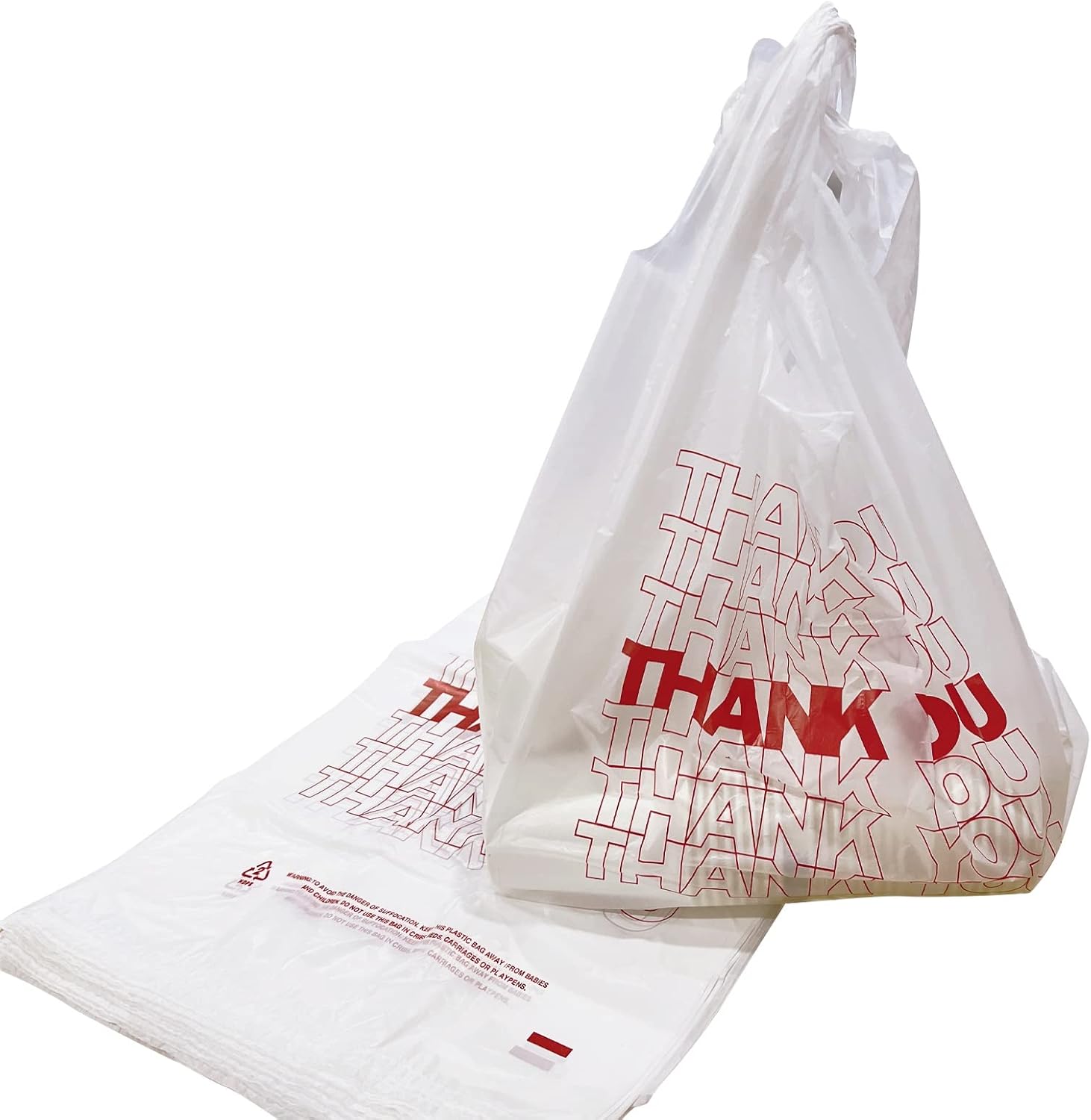 TashiBox Shopping Bags/Thank You Bags/Reusable and Disposable Grocery Bags - Measures 11.5"" X 6.25"" X 21"", 15mic, 0.6 Mil (308)", transparent (Bag-308)