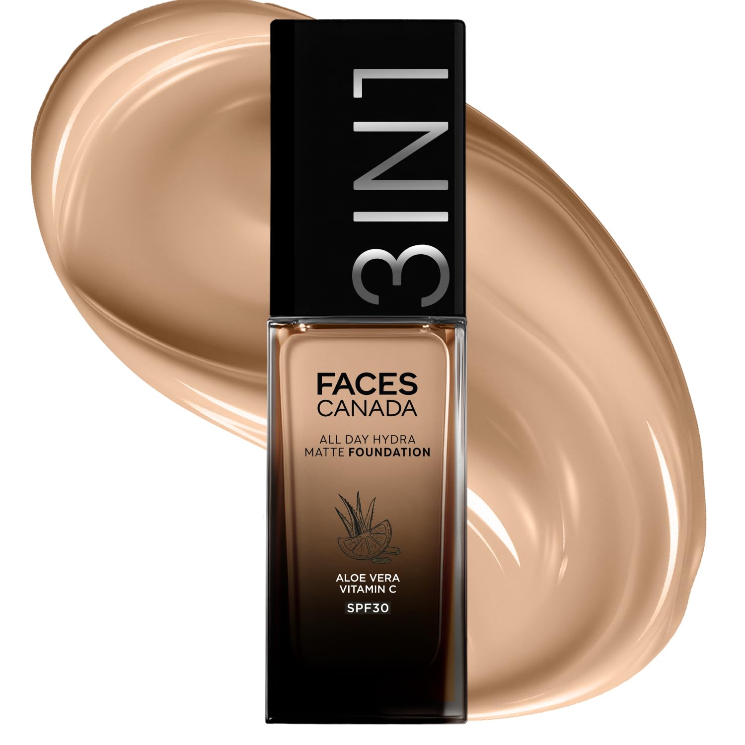 FACES CANADA All Day Hydra Matte Foundation | 3-in-1 Foundation + Moisturizer + SPF 30 | 24 HR Aloe Hydration & Vitamin C | 10HR Long Wear | Medium to High Buildable Coverage | Medium Natural 022 | 25ml