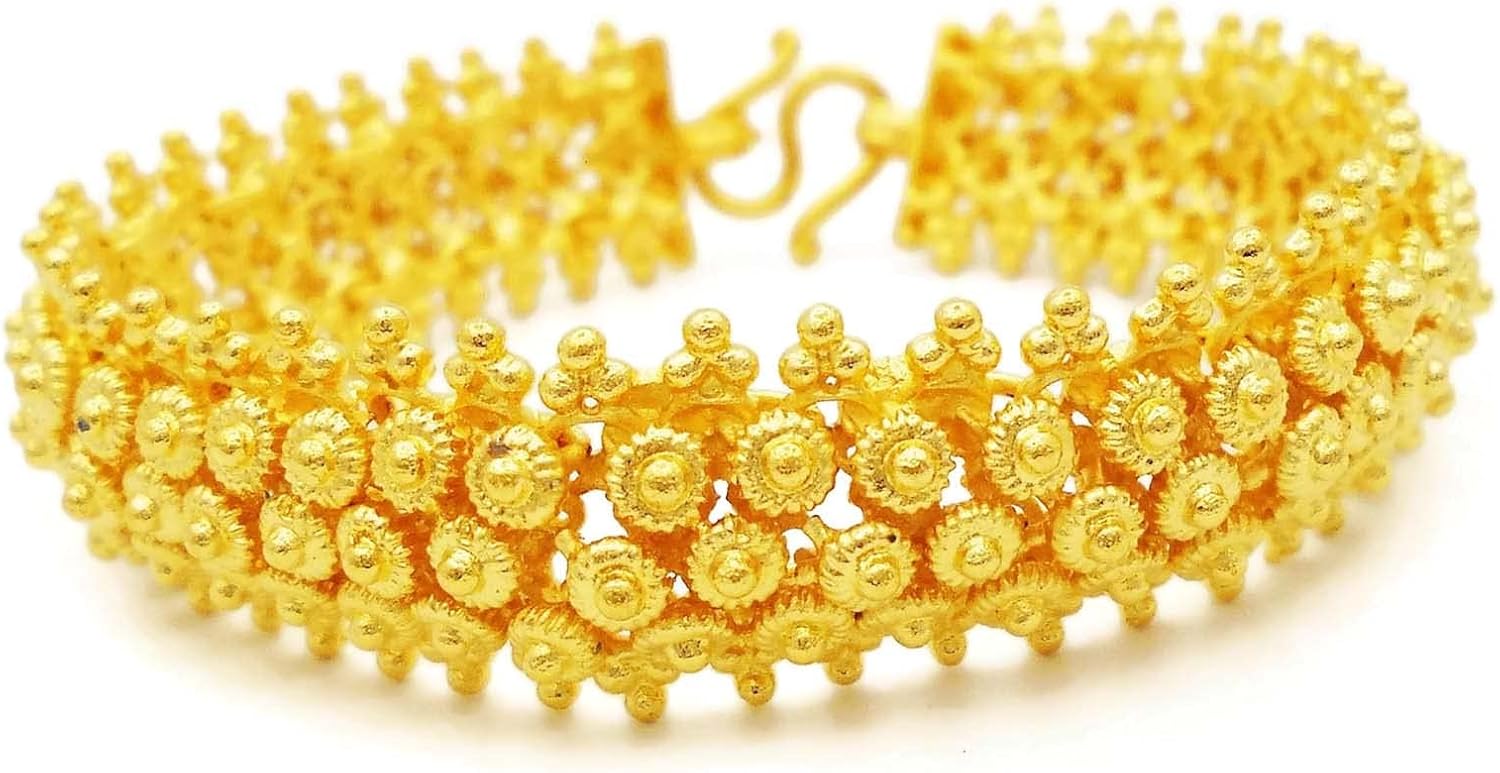 Pikun Flower Lai Thai Gold Plated Bangle 22k 24k Thai Baht Yellow Gold Filled Bracelet
