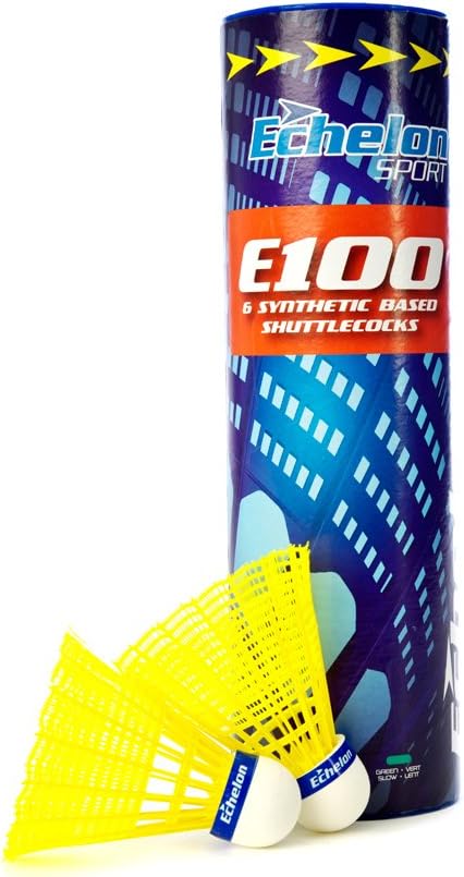 Echelon E100 Yellow Badminton Shuttlecocks (6 pieces), high-quality British made