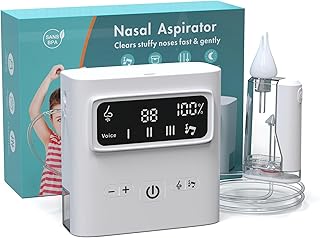 Nasal Aspirator for Baby,Rechargeable Baby Snot Sucker with Adjustable 9 Levels Suction,Night Light and 3 Soothing Music(White)
