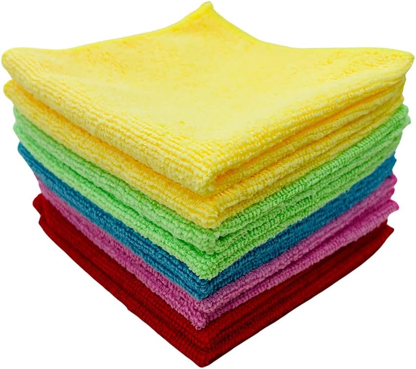1ABOVE 10 Pack Microfibre Cleaning Cloths,Multifunctional,Highly Absorbent, Lint-Free, Washable Dusters for, Home, Kitchen, Car, Windows, Motorbike and Office (30x30cm)
