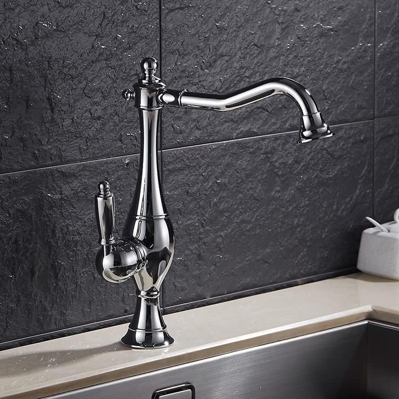 Ornaments Kitchen Sink for Bar Farmhouse Commercial, Brass Kitchen Sink Water 360 Rotate Swivel Mixer, Single Hole Black Mixer Tap, Vess