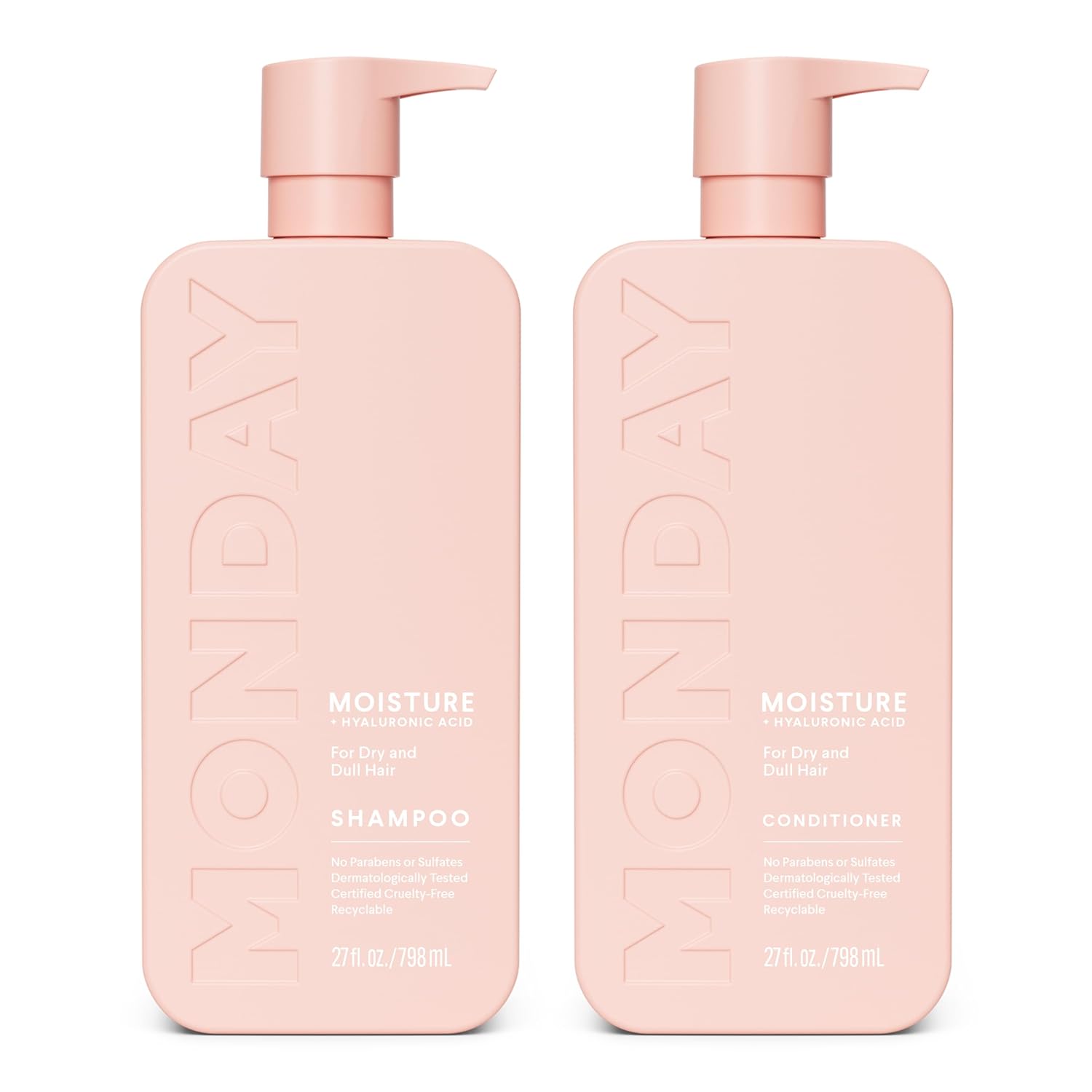 MONDAY HAIRCARE Moisture Shampoo + Conditioner Bathroom Set (2 Count) 27 oz Each for Dry, Coarse, Stressed, Frizzy Hair, Made with Coconut Oil, Rice Protein, Shea Butter and Vitamin E