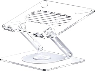 Acrylic Laptop Stand for Desk with 360 Rotating Base Ergonimic Foldable Clear Laptop Riser Compatible with MacBook Pro/Air Notebook up to 16 Inches, Acrylic Transparent