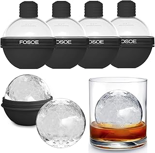 Silicone Ice Ball Molds for Whiskey - Set of 4 Round Makers with Lids for Cocktails, Bourbon, and Drinks