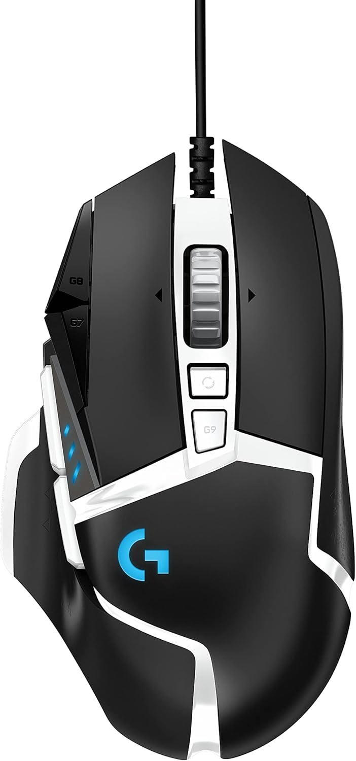 Logitech G502 Hero High Performance Gaming Mouse Special Edition, Hero 25K Sensor, 25 600 DPI, RGB, Adjustable Weights, 11 Programmable Buttons, On-Board Memory, PC/Mac - Black/White