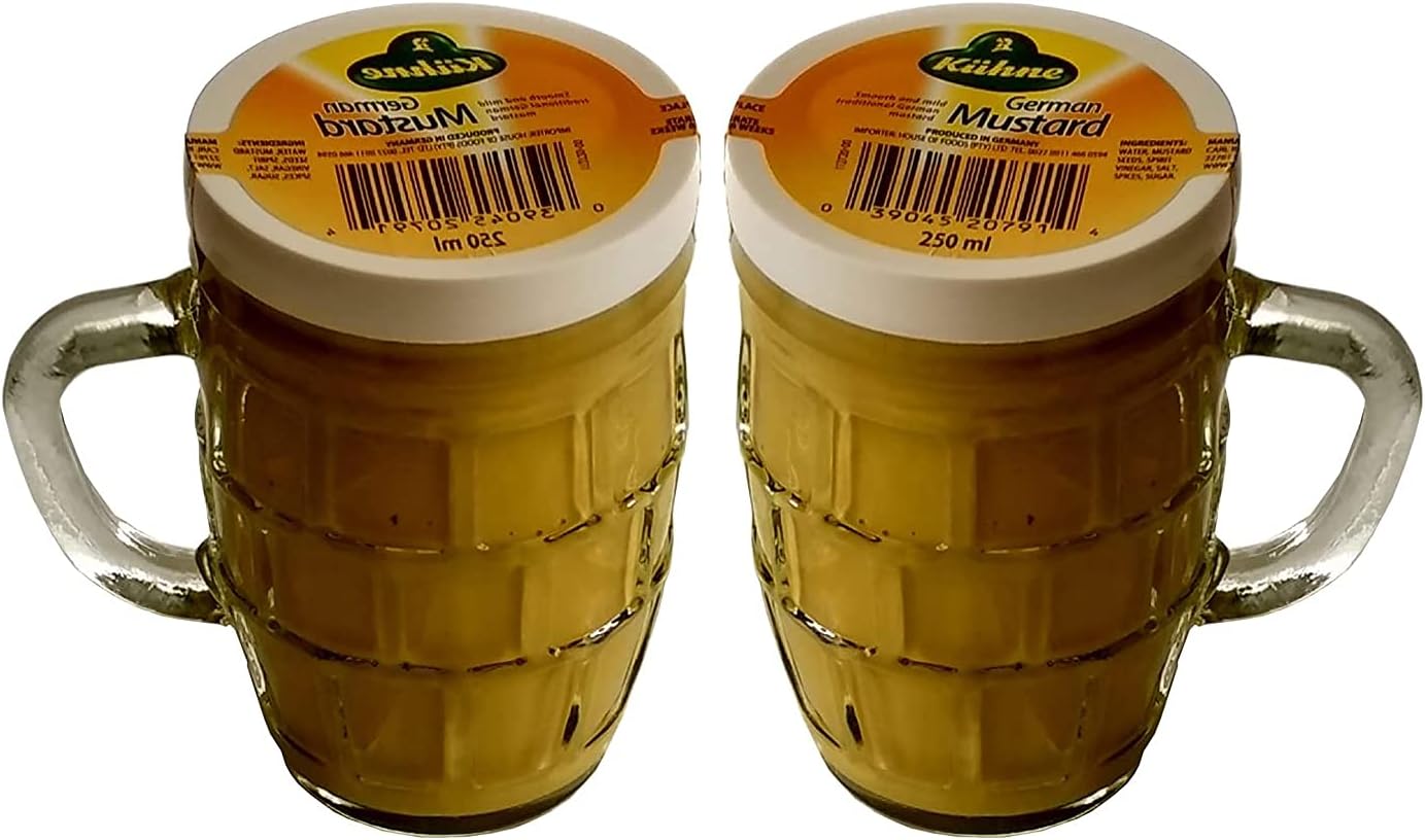Kuhne Traditional Smooth & Mild German Mustard in Beer Mug Glass Jar 250 ml x 2