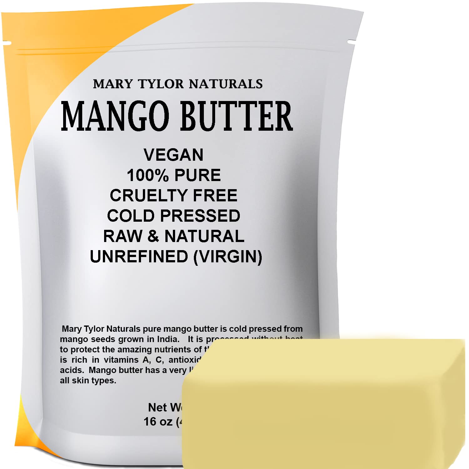 Mary Tylor Naturals Mango Butter 1 lb Cold Pressed, Unrefined,Raw Pure Mango Butter —