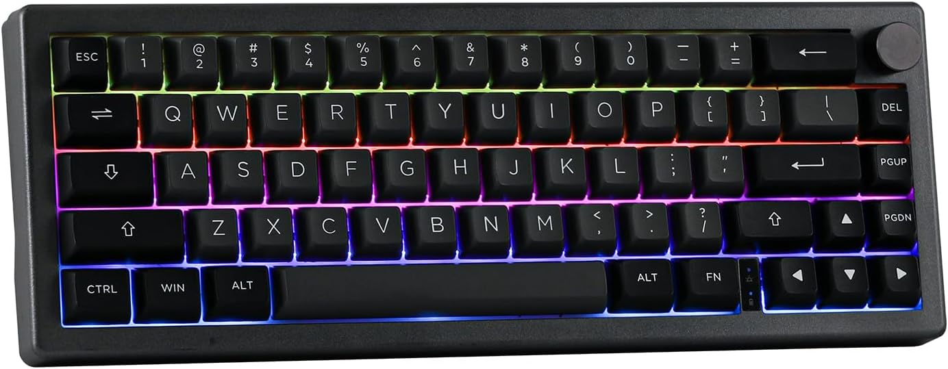 EPOMAKER EK68 65% Wireless Gaming Keyboard, Hot Swappable Gasket Mechanical Keyboard with Metal Knob, Bluetooth 5.0/2.4Ghz Wireless/USB-C Wired Custom Keyboard (Black Silver, Flamingo Switch)