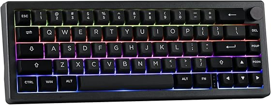 EPOMAKER EK68 65% Wireless Gaming Keyboard, Hot Swappable Gasket Mechanical Keyboard with Metal Knob, Bluetooth 5.0/2.4Ghz Wireless/USB-C Wired Custom Keyboard (Black Silver, Flamingo Switch)