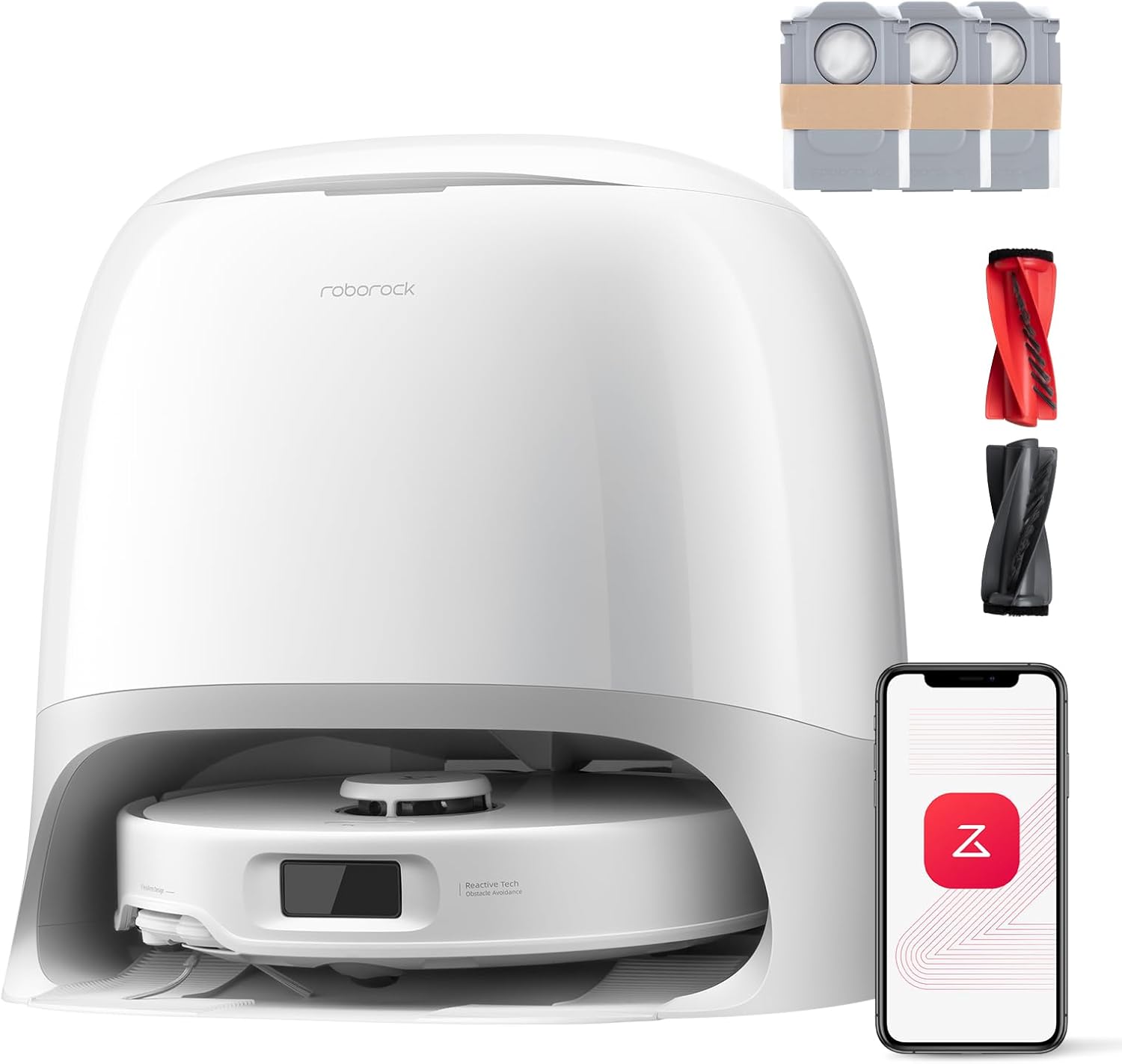 roborock Qrevo Curv S5X Robot Vacuum and Mop, 17000Pa Suction, Zero-Tangling Design, FlexiArm Side Brush, Smart Obstacle Avoidance, Self-Washing & Drying & Emptying for Carpet, Pet Hair, Hard Floor