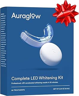 Auraglow Teeth Whitening Kit, LED Accelerator Light, 35% Carbamide Peroxide Teeth Whitening Gel, 20+ Whitening Treatments, 5mL Whitening Gel Syringes, Whiten Teeth Faster