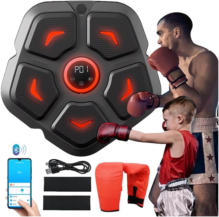 Smart Music Boxing Machine, Bluetooth Speaker Electronic Punching Machine Wall Mounted, 9 Levels & Light-Up Punch Machine, Music Boxing Machine Uk for Adult & Kids, Musical Boxing Machine with Gloves