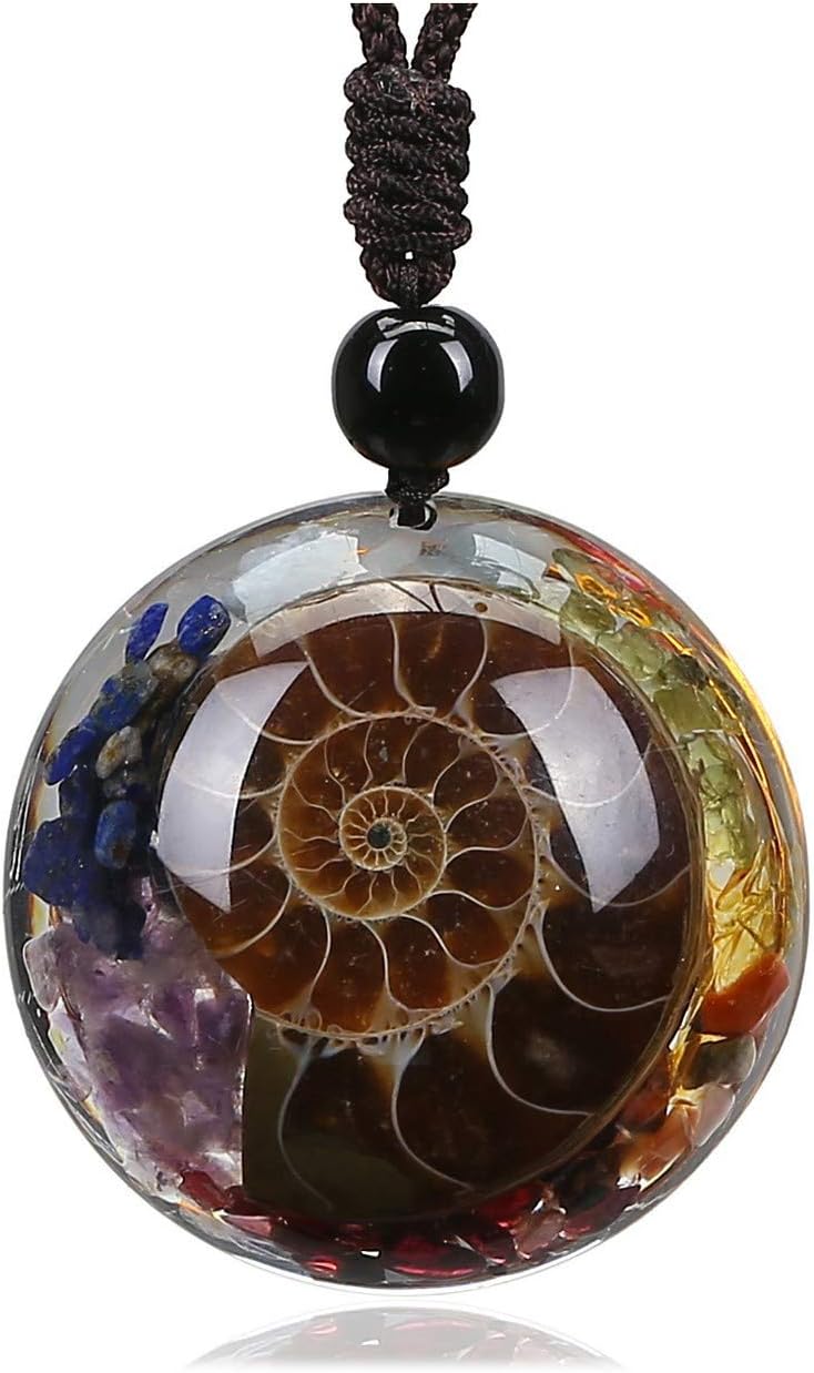 JSDDE 7 Chakra Pendant Necklace Ammonite Healing Crystal Stone Spiral Necklace Gift