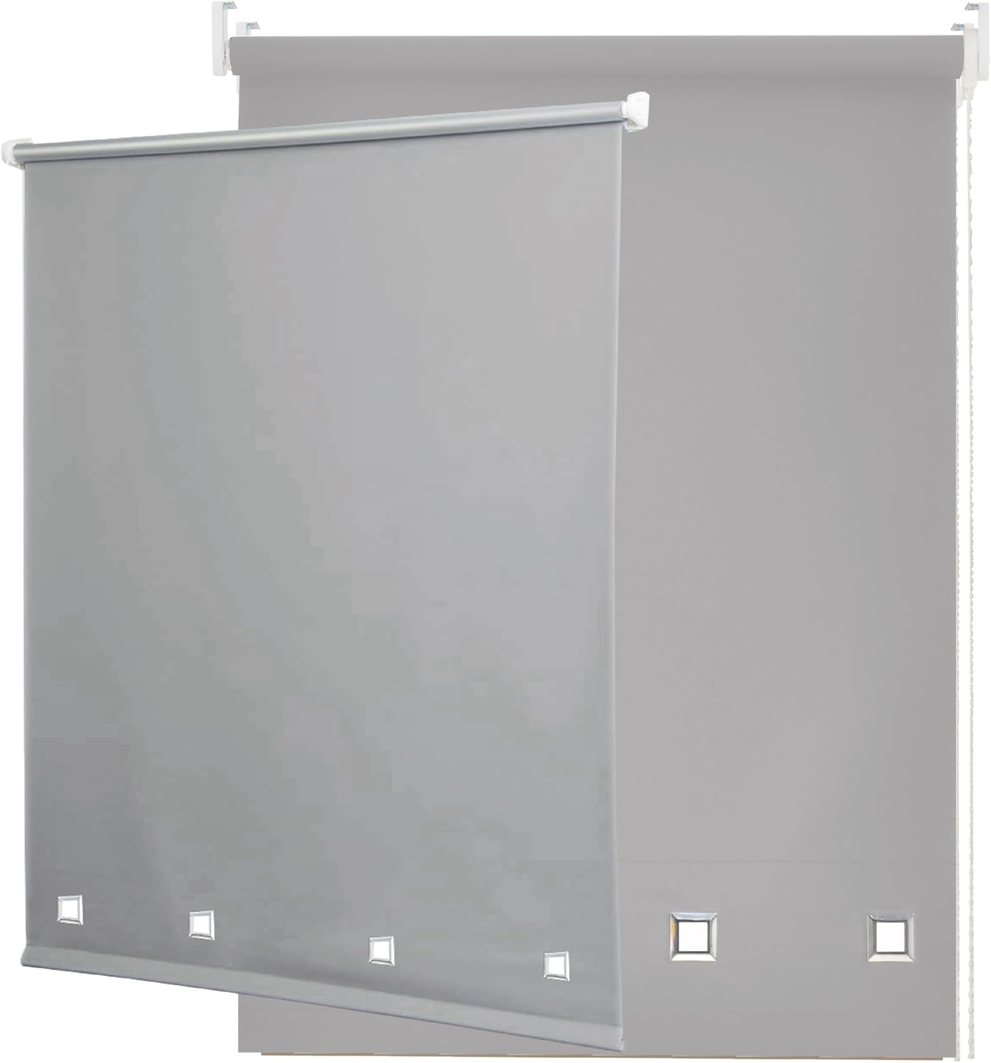 Funky Gadgets Square Eyelet Light Filtering Roller Blinds -Window Shades Easy Fit Polyester Fabric Daylight Trimmable Roller Blind- Child Safe Metal Tube with Fittings (W60 x L165cm, Light Grey)