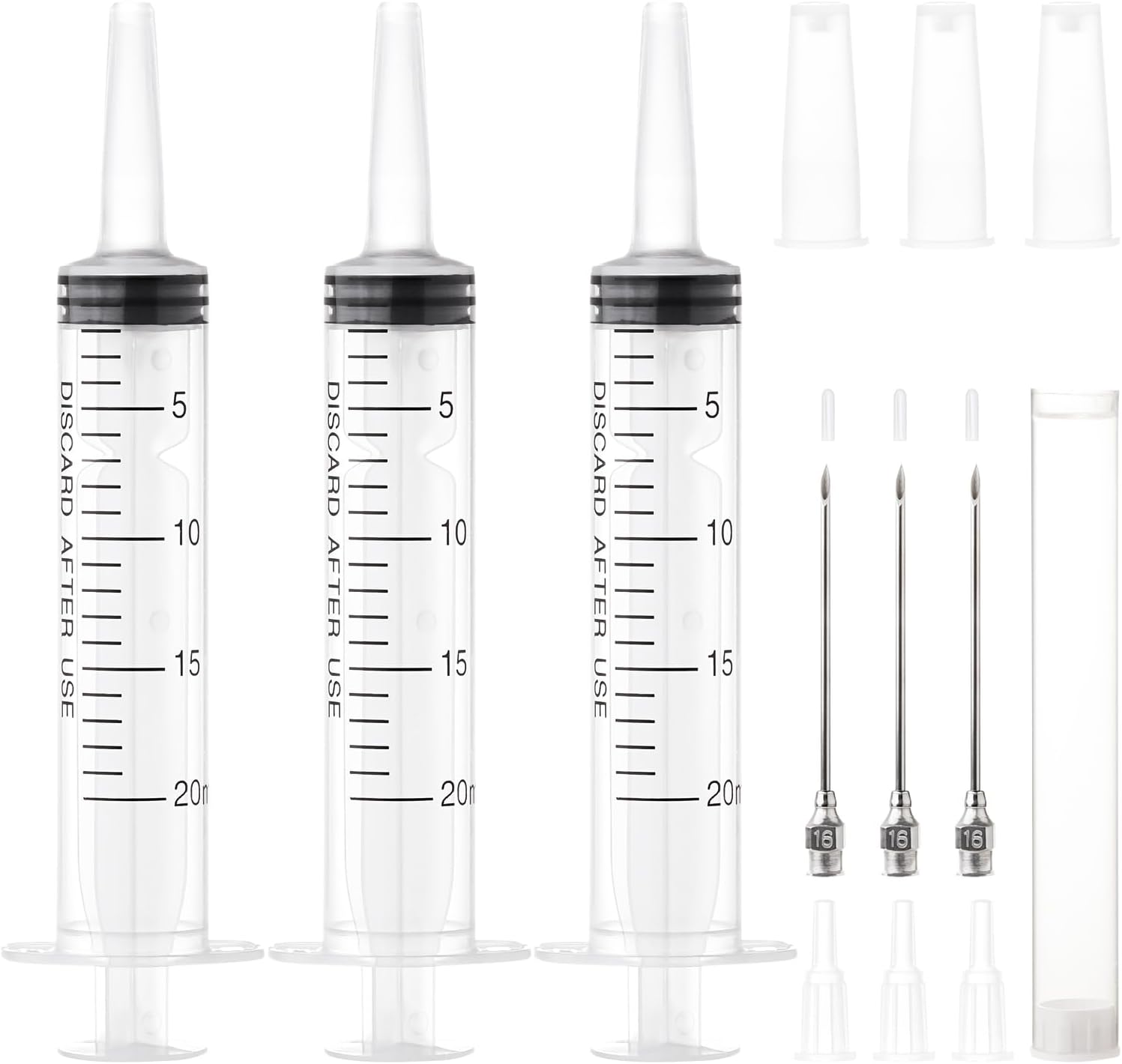 3 Pack Large Syringe with Cap & Stainless Steel Needle, Reusable, Big Feeding & Measuring Syringe for Lab, Plant Watering & Pet Feeding, Industry, Oil & Glue (20ml 3PCS)