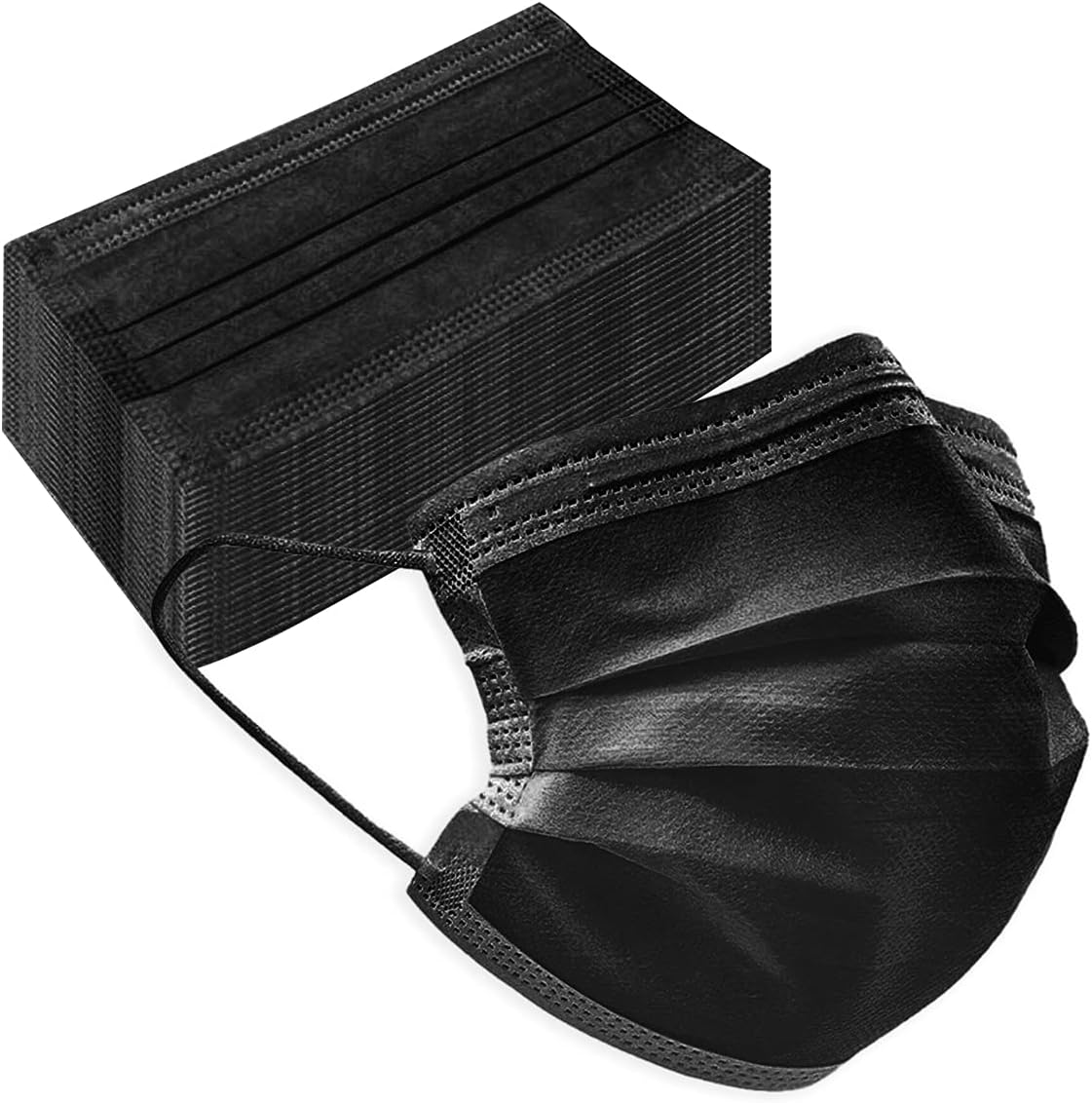 50 PCS Black Disposable Face Masks 3-Ply Filter Earloop Mouth Cover, Face Mask