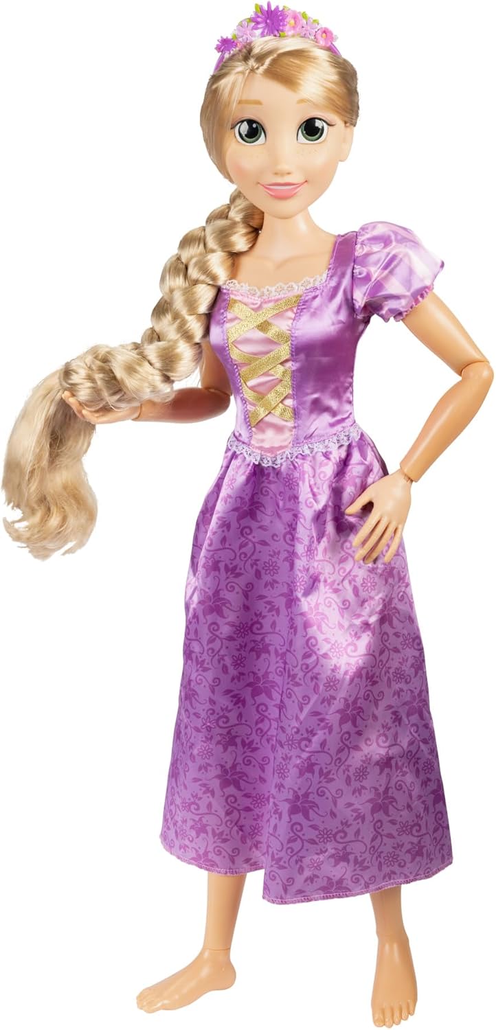 Disney Princess Rapunzel Doll Playdate 32” Tall & Poseable, My Size Articulated Doll in Purple Dress, Comes with Brush to Comb Her Long Golden Hair, Flower Garland Hairband & Hair Pins