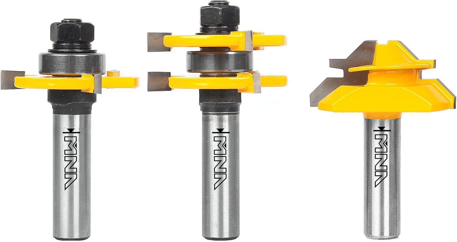 MNA Tongue and Groove Bits & 45 Degree Lock Miter Router Bit, 1/2 Inch Shank Wood Milling Cutter Bits