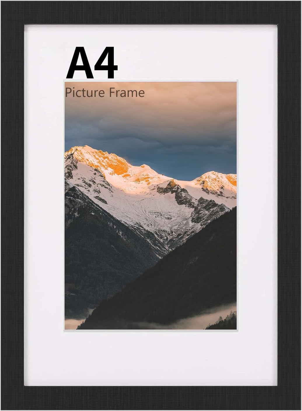 UHOUSEST A4 Picture Frame, Black Wooden Frame for Photo Frame, A4 (21x29.7 cm) Poster Frames with Mat, A4 Frame with Mount and Plexiglass for Wall Mount Vertically or Horizontally
