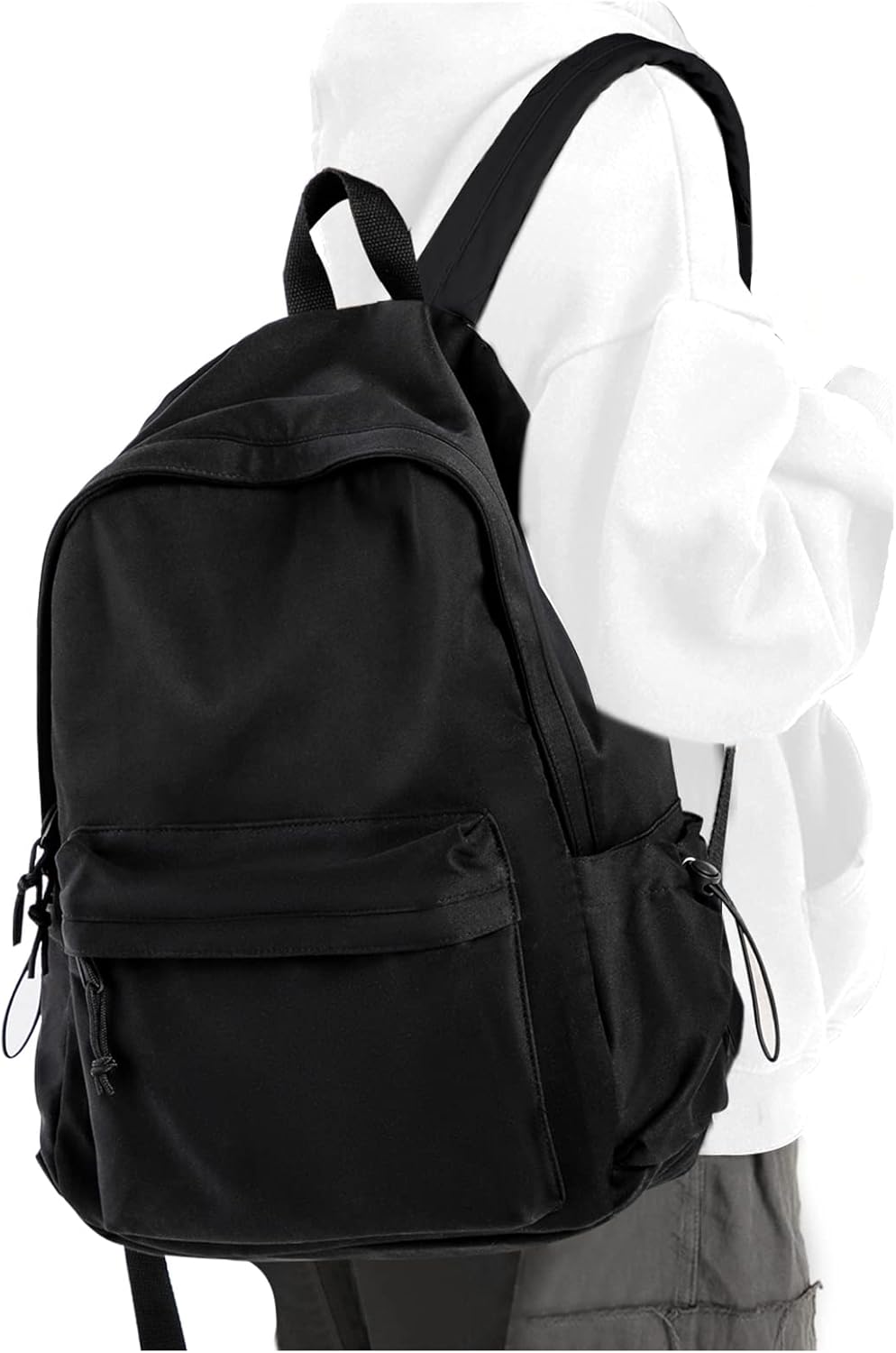 PAUBACK Black School Backpack for Girls Women Waterproof High School Book Bag Cute Backpack for Men Teens Boys, Lightweight Simple Middle School Back Pack Daypack