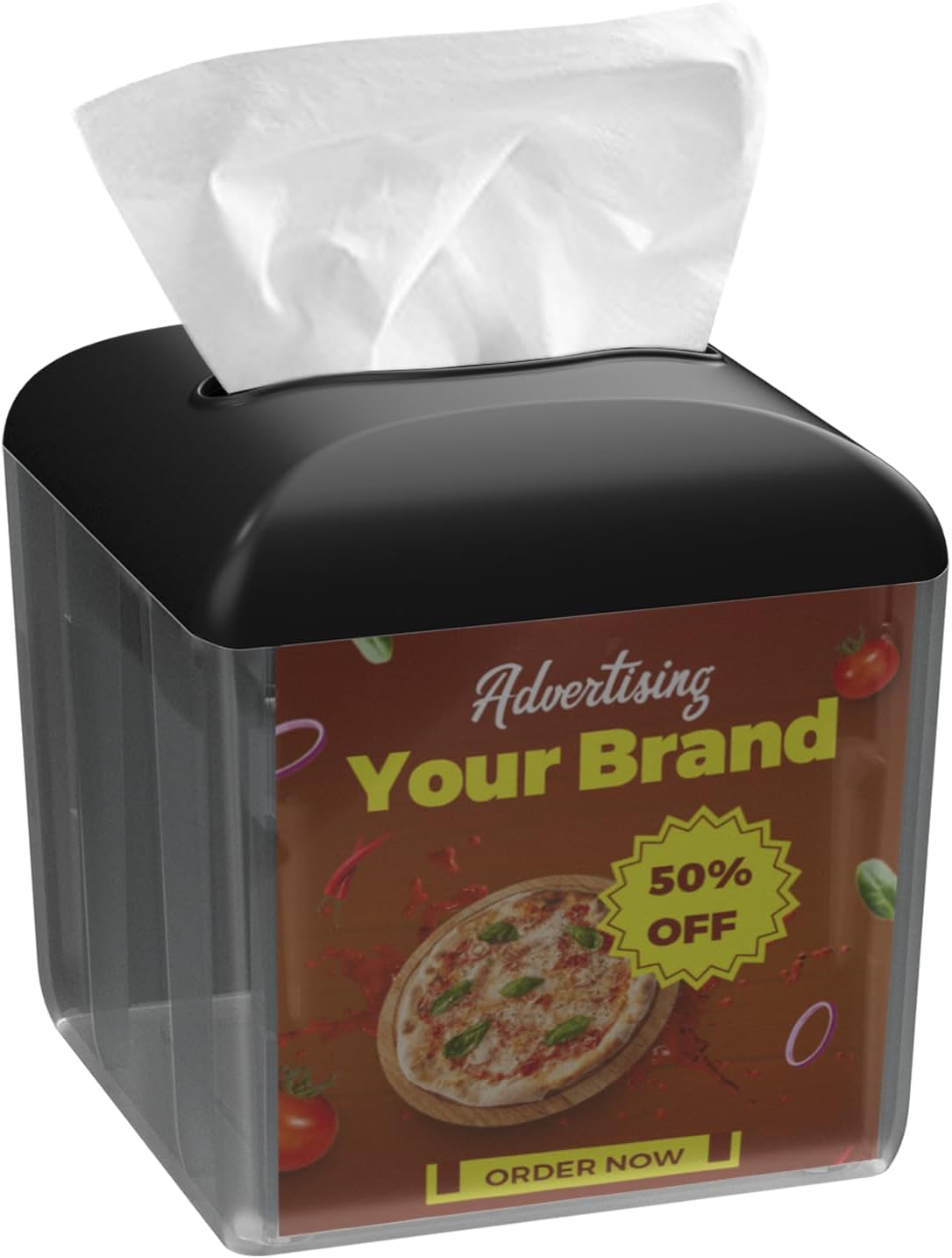 Napkin Holder for Table Commercial Napkins Dispenser Restaurant Square Napkin Paper Dispenser with Card Slot, Black, 6" x 6" x 6.18", CHUANGDIAN