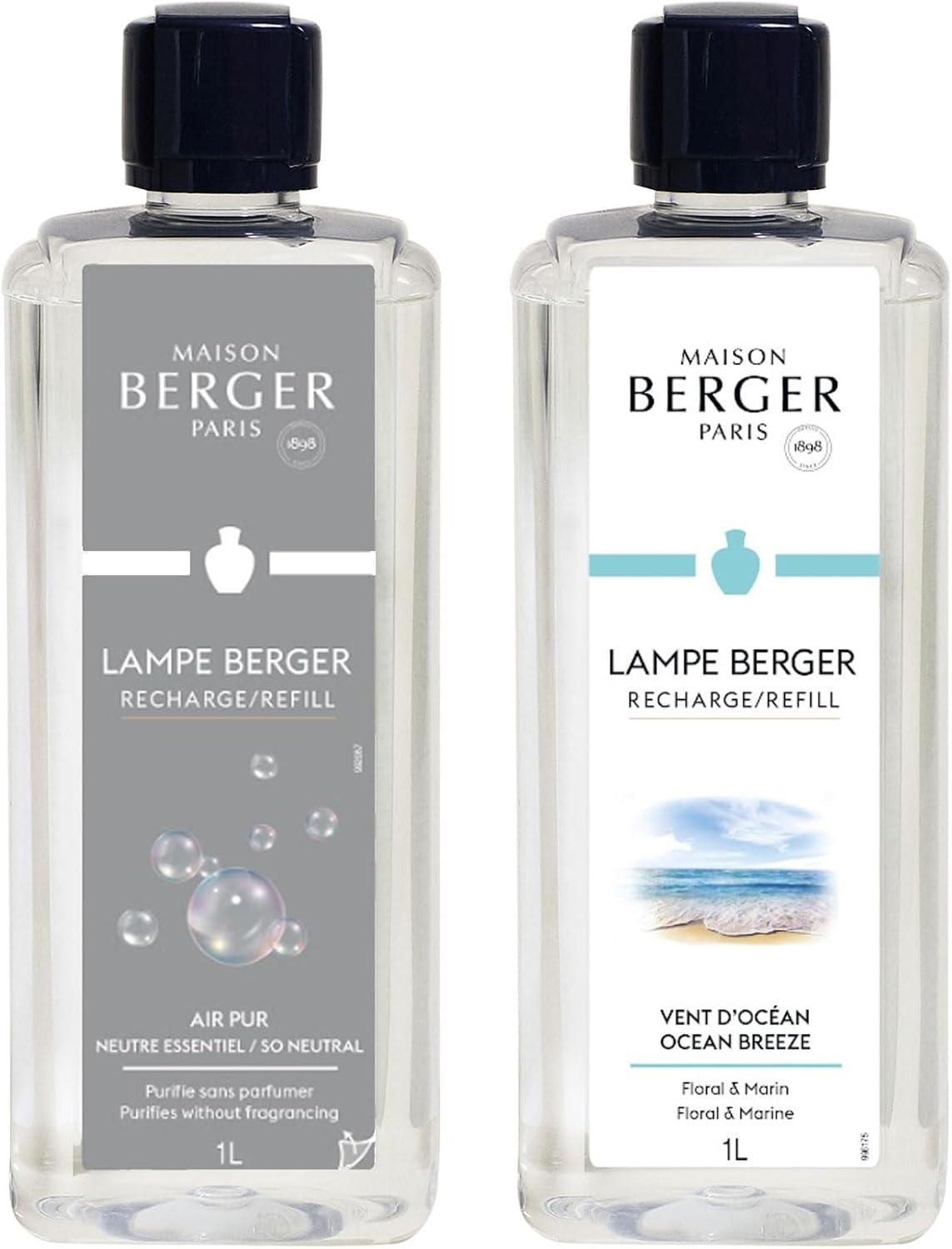 MAISON BERGER - Duo - Air Pur Neutral and Ocean Breeze - Lampe Berger Fragrance Refill for Home Fragrance Oil Diffuser - Air Freshener - 2 x 33.8 Fluid Ounces - 2 Liters