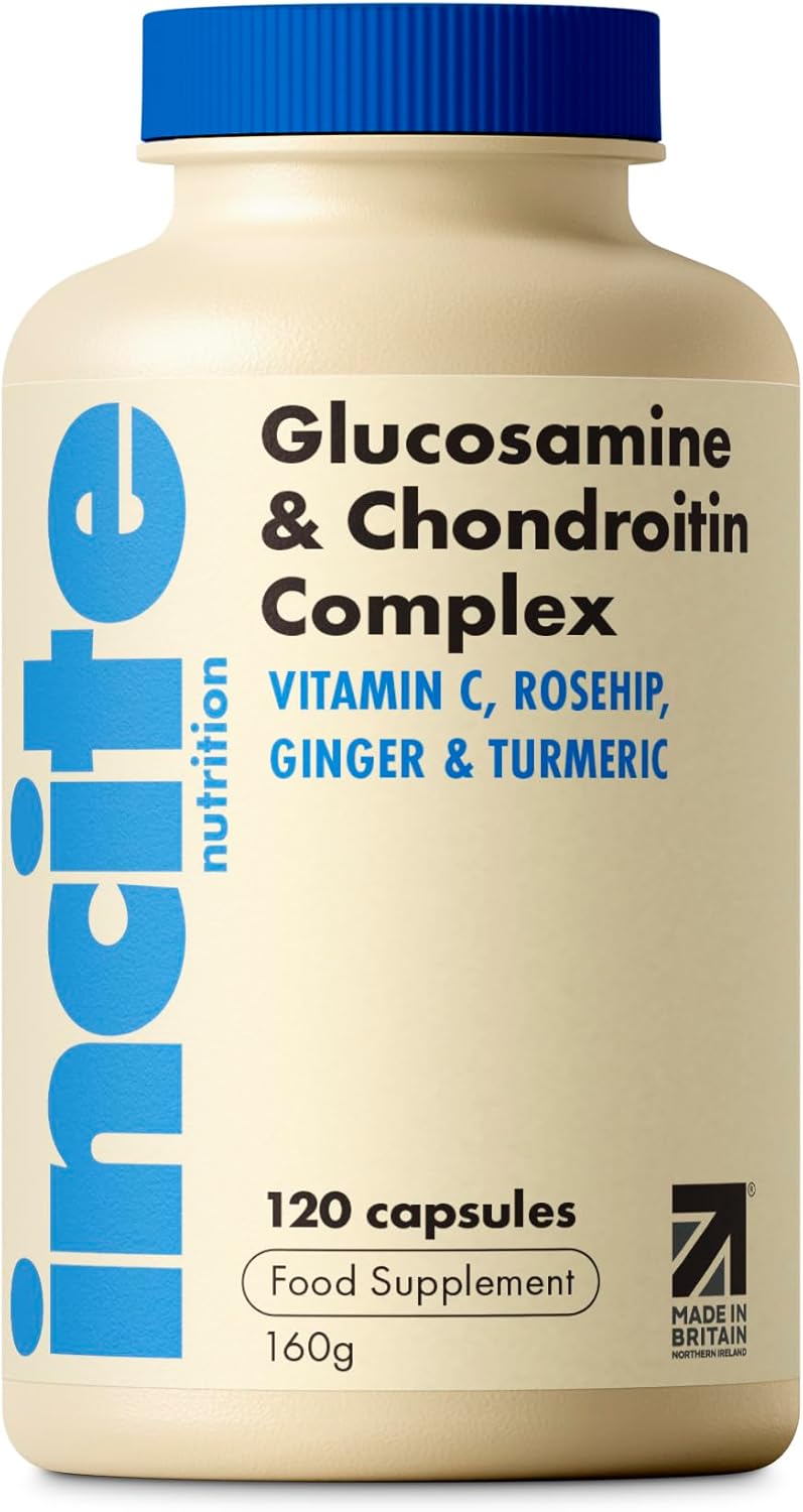 Glucosamine and Chondroitin High Strength Complex with MSM, Vitamin C, Ginger, Rosehip & Turmeric - 120 Premium Capsules Joint Care Supplements Made in The UK by Incite Nutrition