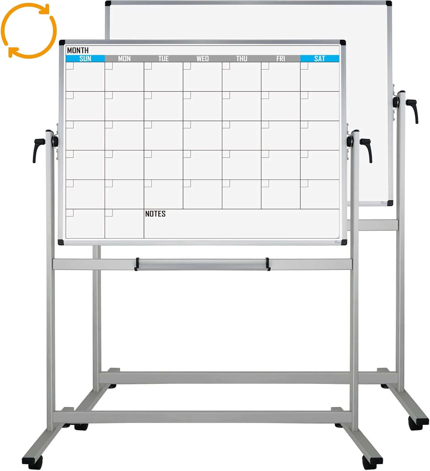XBoard Magnetic Mobile Whiteboard, Double Sided Magnetic Dry Erase White Board on Wheels, Large Portable Easel with Stand and Aluminium Frame for Home School Office (Calendar 48x36-Inch)