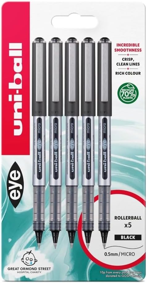 Uni-Ball Eye Micro UB-150 BK Plastic Free Packaging PK5