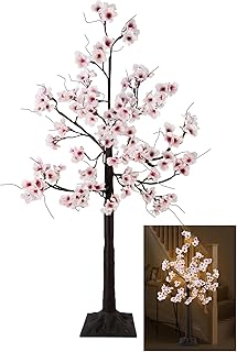 Uieke 4FT Cherry Blossom Tree, 48 Fairy Lights Artificial Lighted Tree for Home Inside Outdoor Spring Wedding Party Festival Decor, Warm White