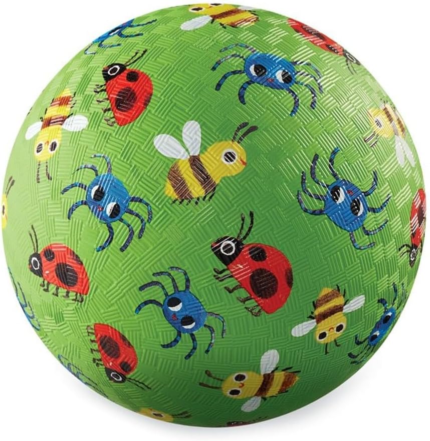 Crocodile Creek Playground Ball - Durable Rubber Ball for Kids Ages 3 and Up - Bouncy Inflatable Ball for Kickball, Indoor Games, and Outdoor Sports - PVC-Free - Bugs and Spiders - 5-inch Diameter