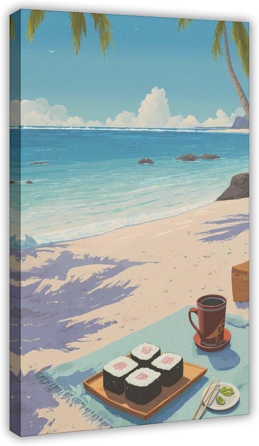 NUIHAGF Beach Picnic Spam Musubi Hawaii Canvas Poster Bedroom Decor Landscape Office Room Decor Gift 16x24inch(40x60cm)