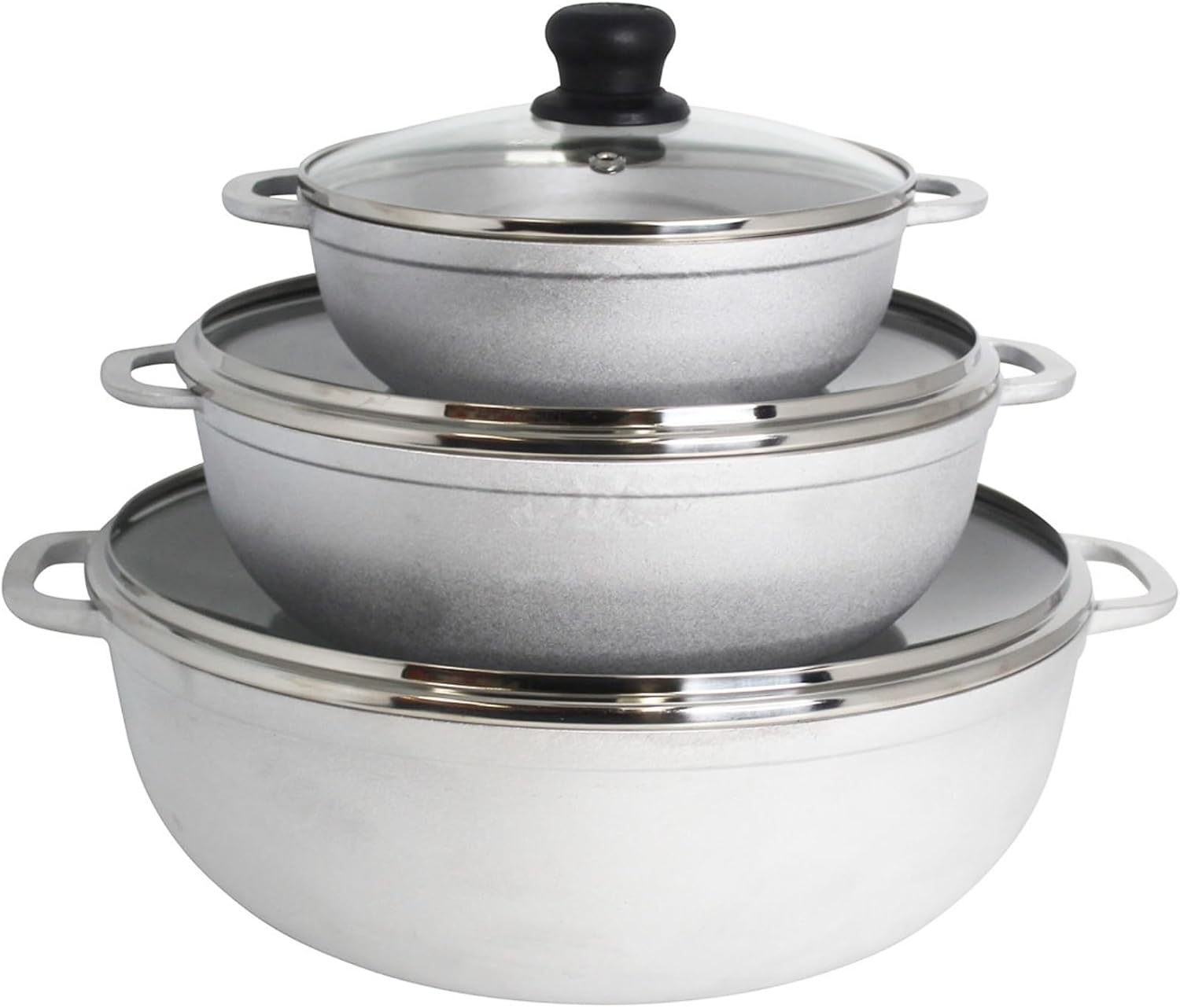 IMUSA 1.5/3.5/7.0qt Cast aluminum Caldero 3pc Set with Glass Lid - 18/24/30cm