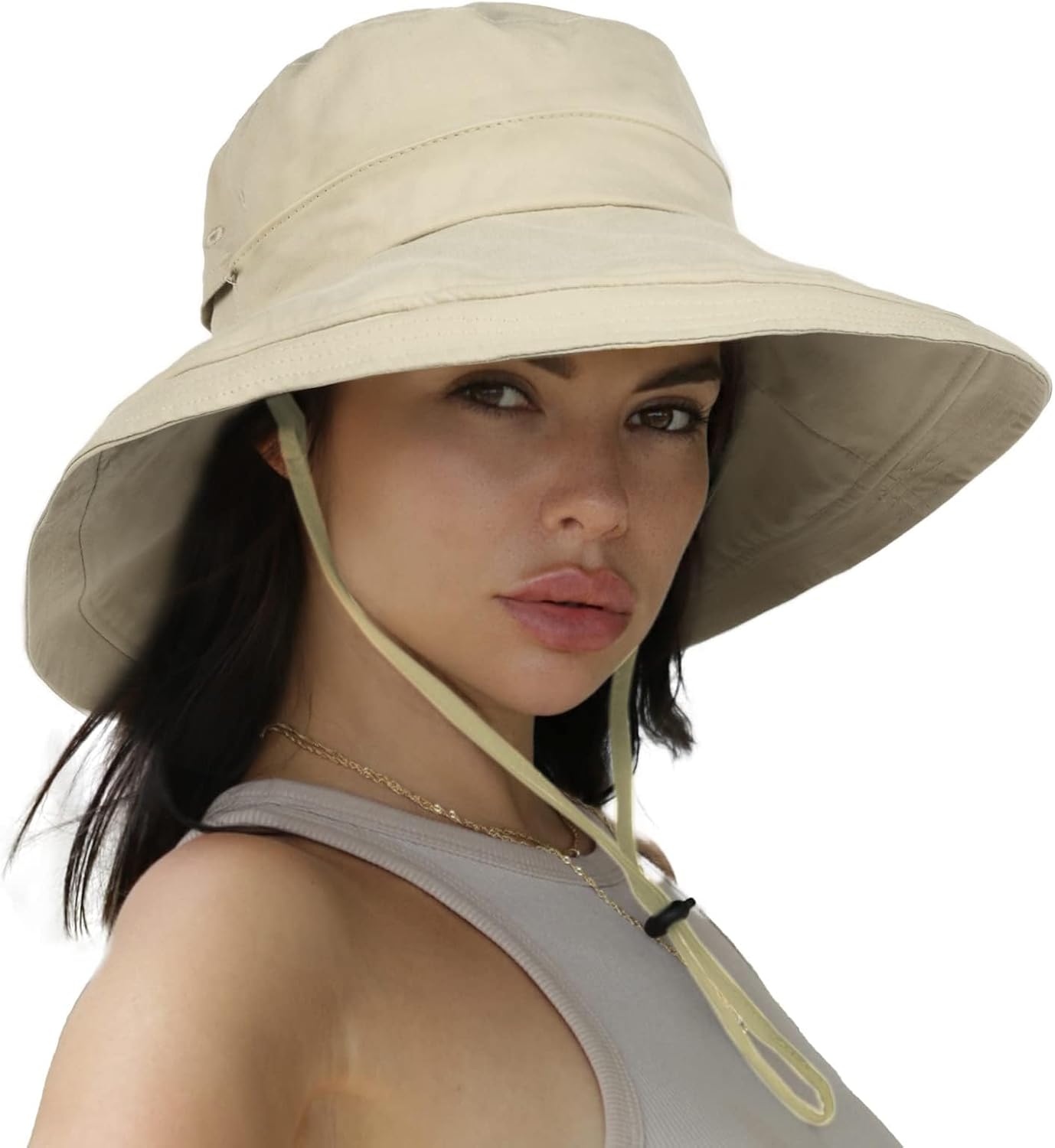 Hatiis Womens Sun Hat with Ponytail Hole Cotton Shapeable Wide Brim | Double-Layer 100% Cotton, Shapeable Wire Brim, Adjustable Chin Strap, Windproof Matching Cord, Packable & Crushable Travel