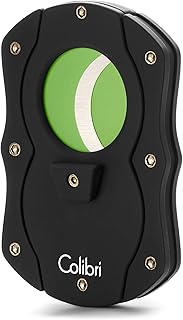 Colibri Premium Cut Cigar Cutter - Ergonomic Stainless Steel, Double Guillotine Style Spring-Loaded Straight Cut Blade, Ideal for up to 62+ Ring Gauge - Gift for Cigar Enthusiasts (Black & Green)