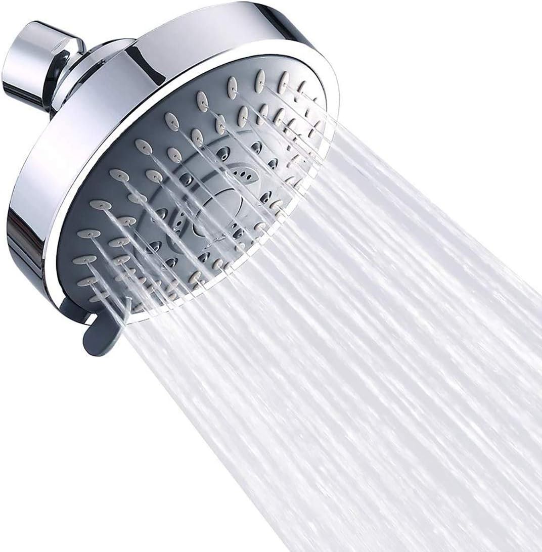Shower Head, High-Pressure Rain Fixed Showerhead Rainfall 5-Setting with Adjustable Metal Swivel Ball Joint, Bathroom Showerhead 4 Inch High Flow Shower Head for Your Bathroom Shower Heads